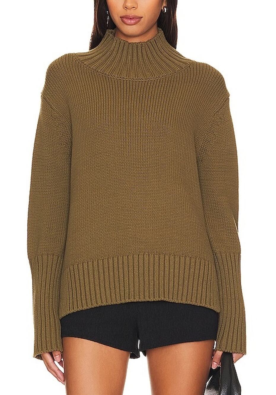 White + Warren Cozy Deep Olive High Rib Turtleneck Sweater Size S